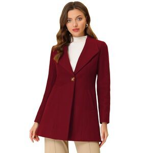 Women's Lapel Collar Buttoned Outwear Winter Coat Burgundy